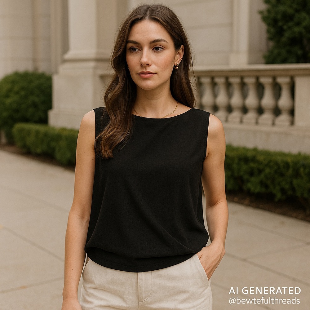 OAK + FORT Black Clean Minimalist Faux Wrap Tank XS Scandi Chic Capsule Top
